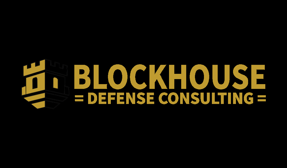 blockhouse defense consulting gold text logo with icon