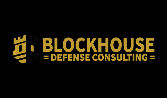 blockhouse defense consulting gold text logo with icon