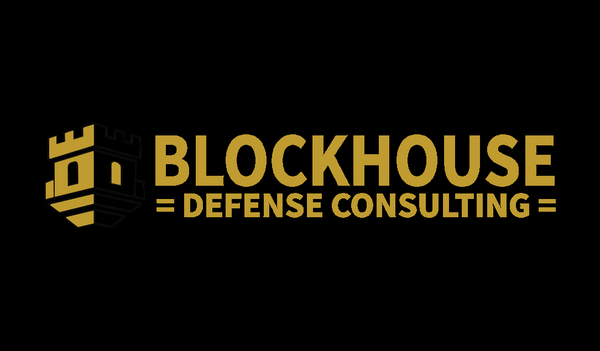 blockhouse defense consulting gold text logo with icon