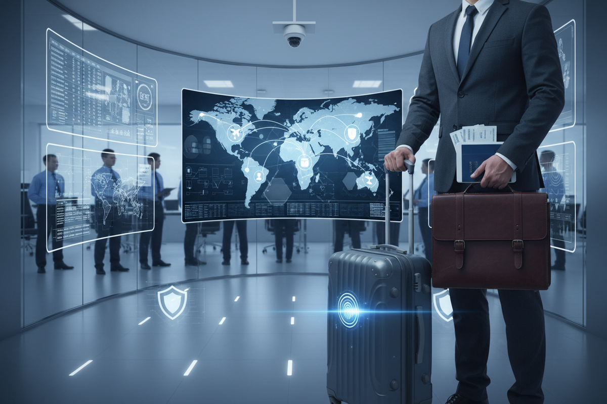 Business professional in a security control room — security management consulting